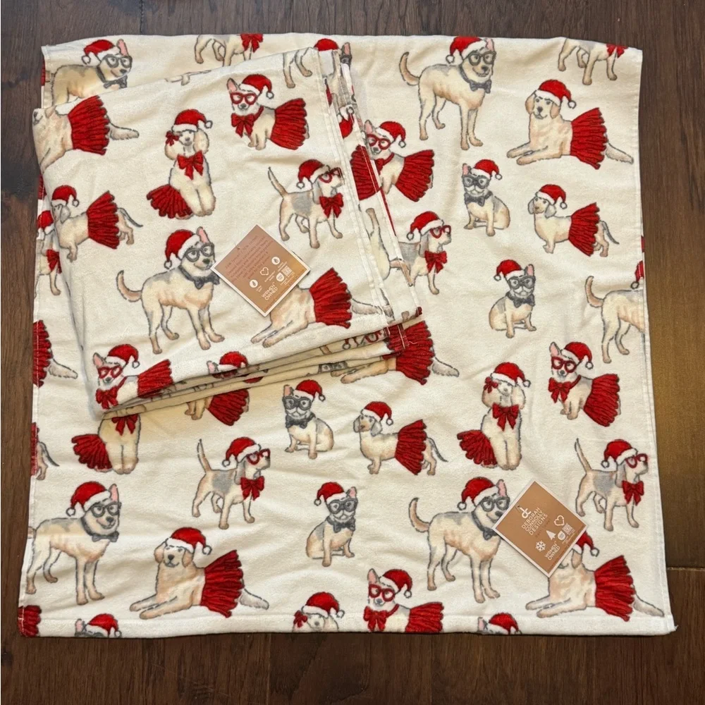Pair of Deborah Connolly - ‘Dogs & Christmas Hats’ and tutus bath towels NWT